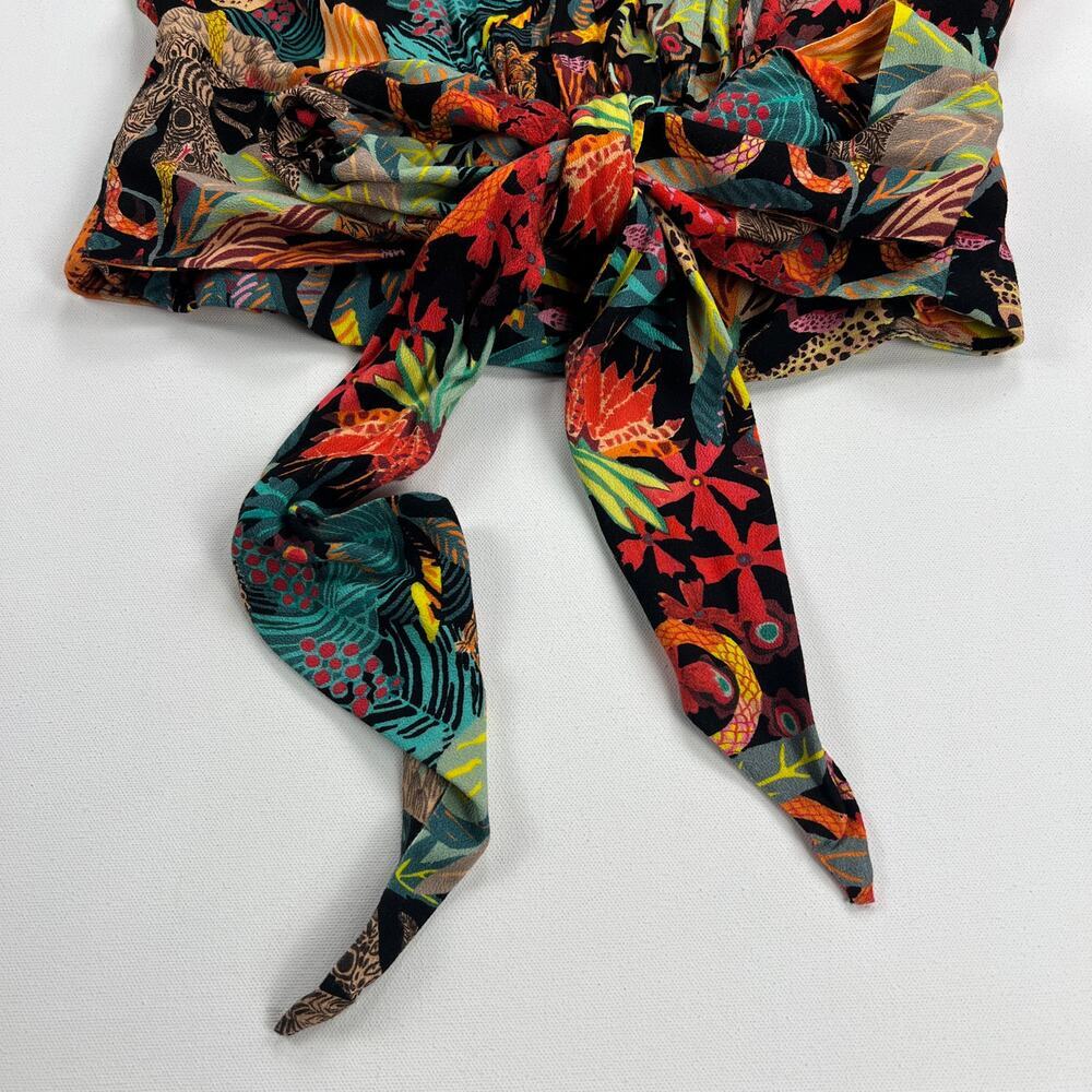 Michelle Morin Anthropologie Colorful Floral Surplice Tie Waist Blouse Size S - Picture 8 of 12
